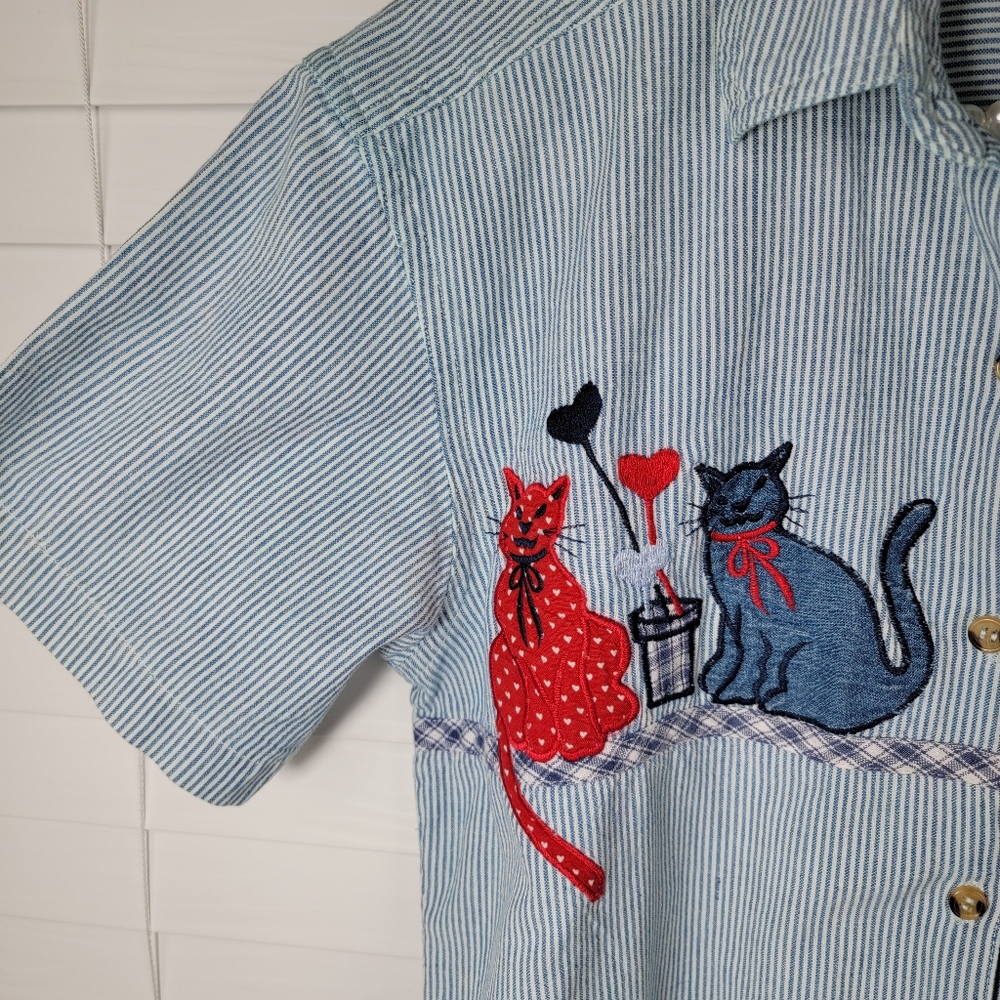 VJ Petites Cat Applique Button Down Top